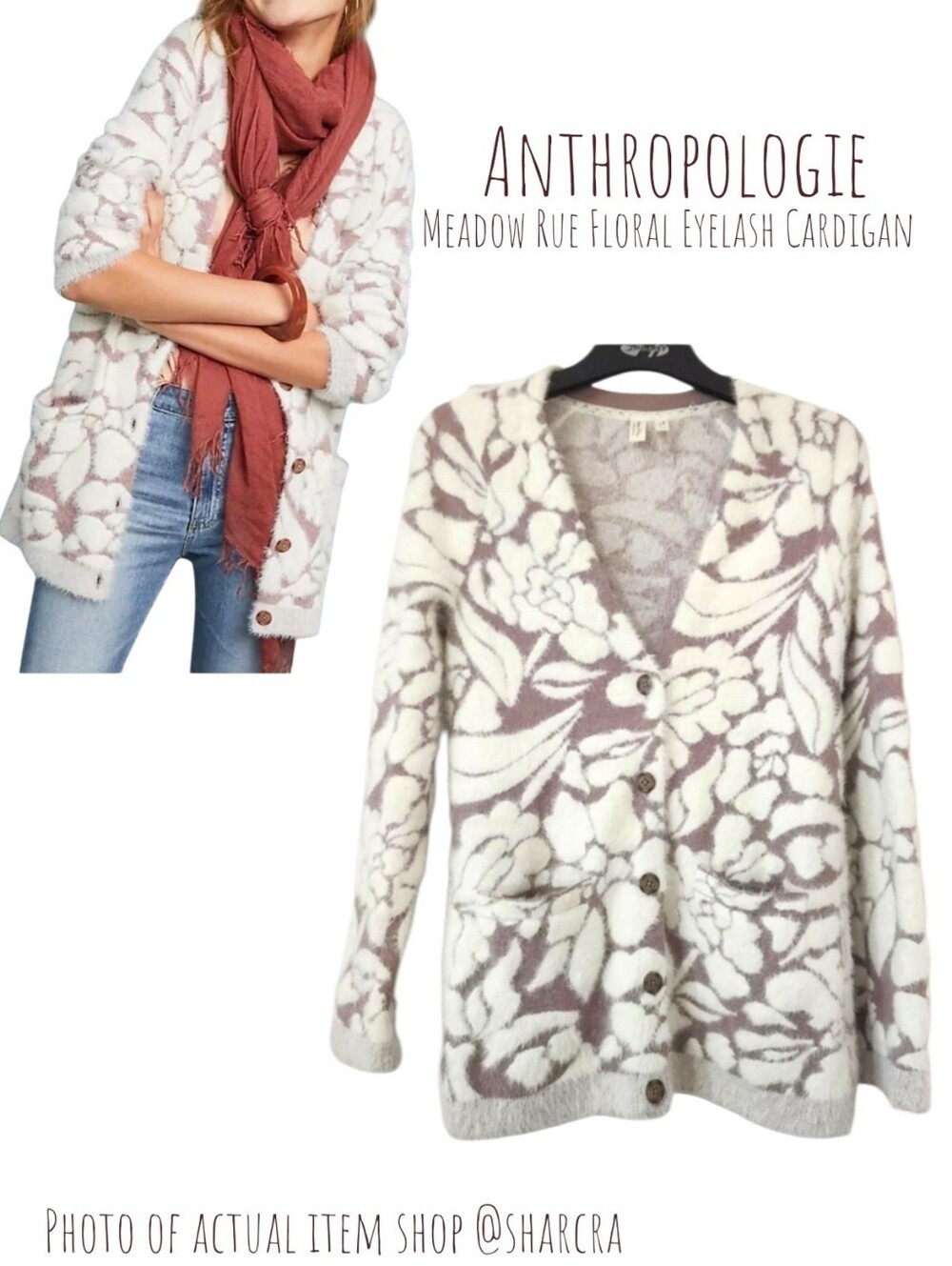 Anthropologie Meadow Rue Floral Eyelash Women's Cardigan beige Lavender Cream xs